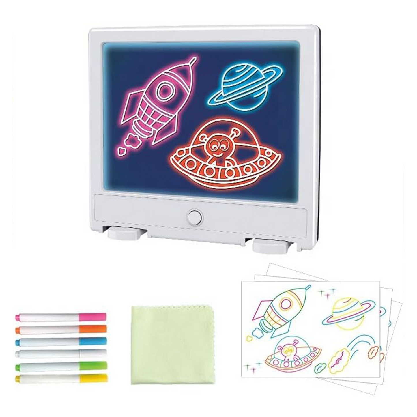 Glow Board Art - The Amazing Neon Effect Light Up Drawing Board Kids Educational 3D Tablet Light Effects Writing Board With Pen