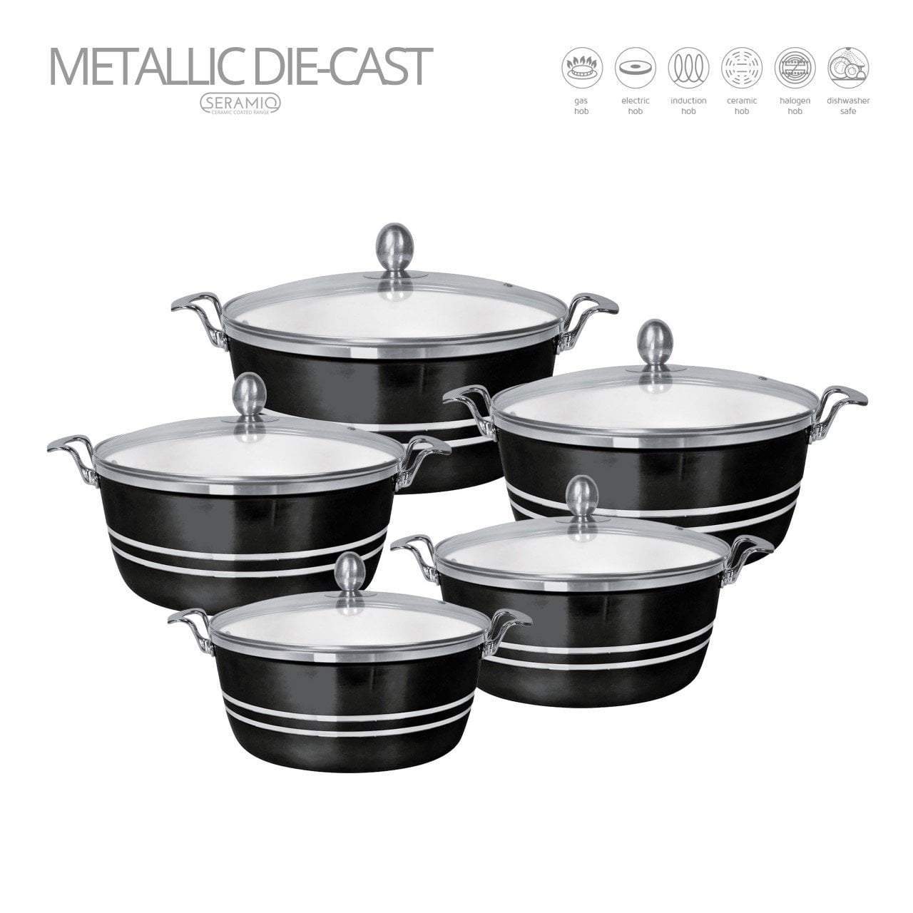 Seramiq Metallic Diecast Stockpot Set 5 Pc Onyx 4717