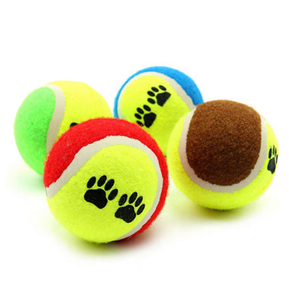 Pets Cats Dog Toy Tennis Ball Pack Of 3 Paw Print Design Assorted Colours 3916