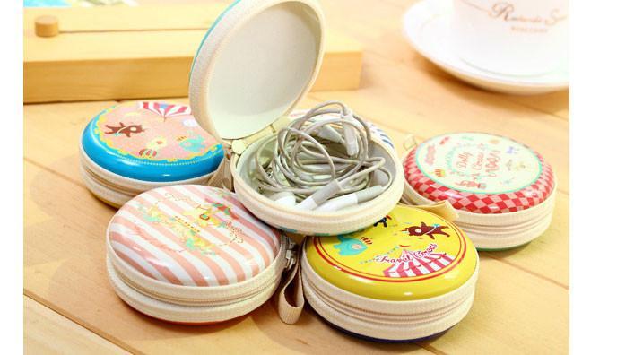 Round Tin Coin Purse / Earphone Pouch Assorted Designs 4495