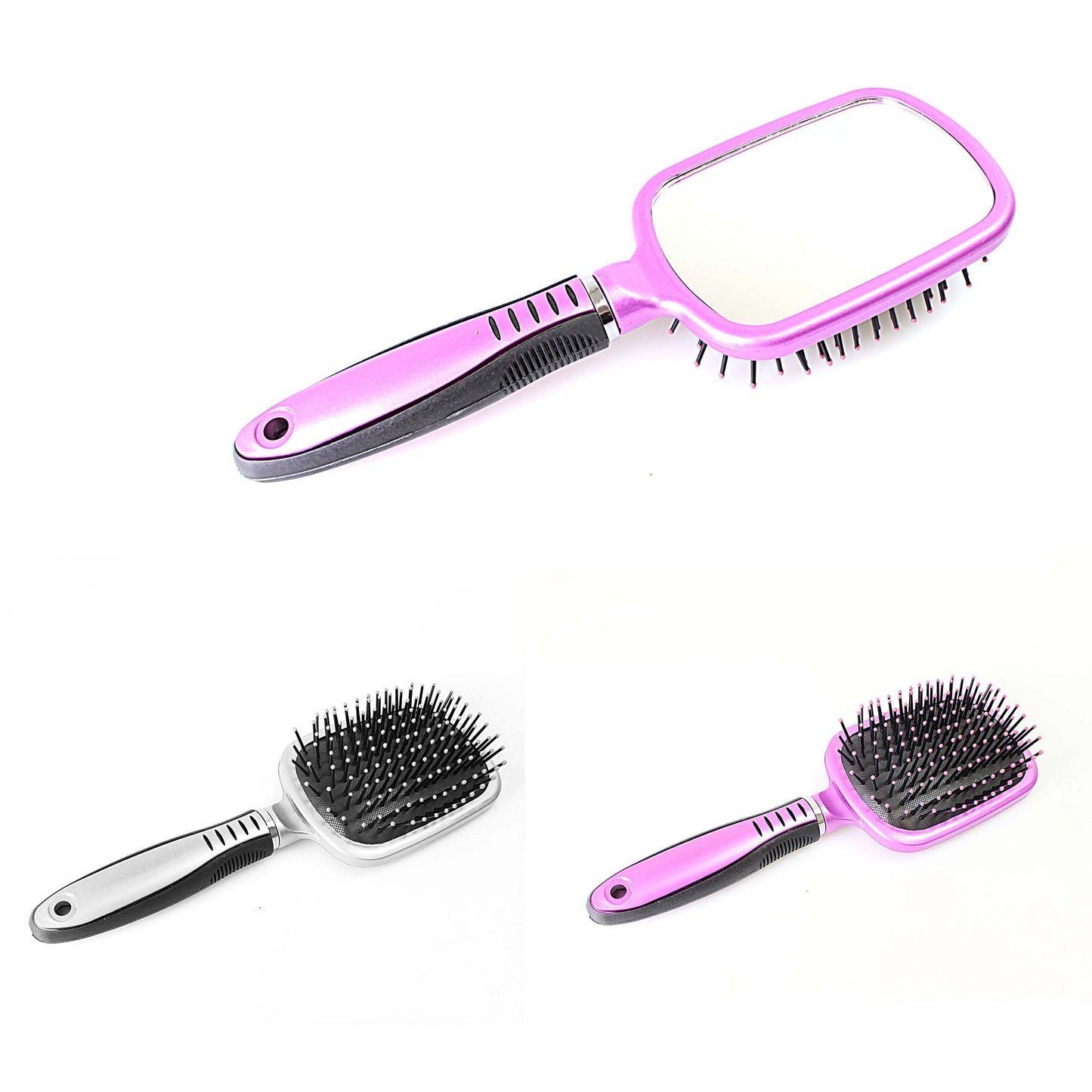 Plastic Hair Brush with Glass Mirror Assorted Colours 2185