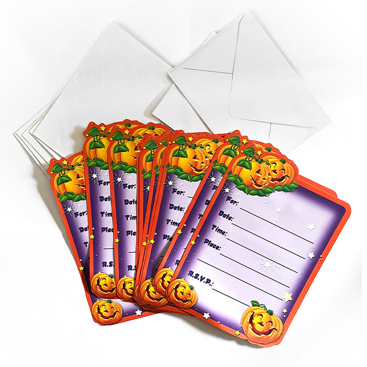 Halloween Party Invitation Pack ( 12 Cards + 12 Envelopes Pumpkin Design )