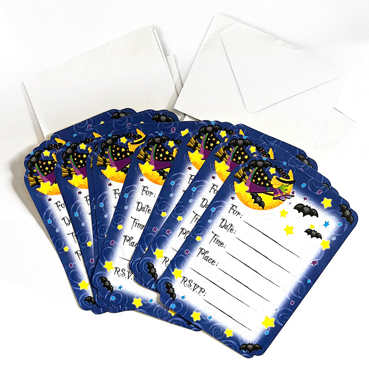 Halloween Invitation Pack ( 12 Cards + 12 Envelopes Witch Design )