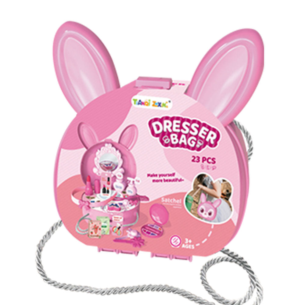 Bunny Rabbit Carry Case Travel Dresser Bag Beauty Station 23 Piece Play Set with Shoulder Strap - Pink - Easter Toys & Gift