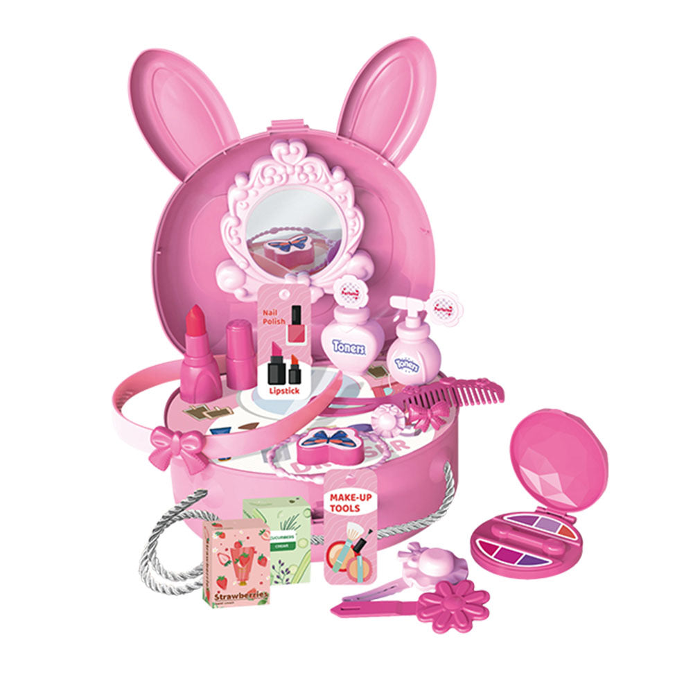 Bunny Rabbit Carry Case Travel Dresser Bag Beauty Station 23 Piece Play Set with Shoulder Strap - Pink - Easter Toys & Gift