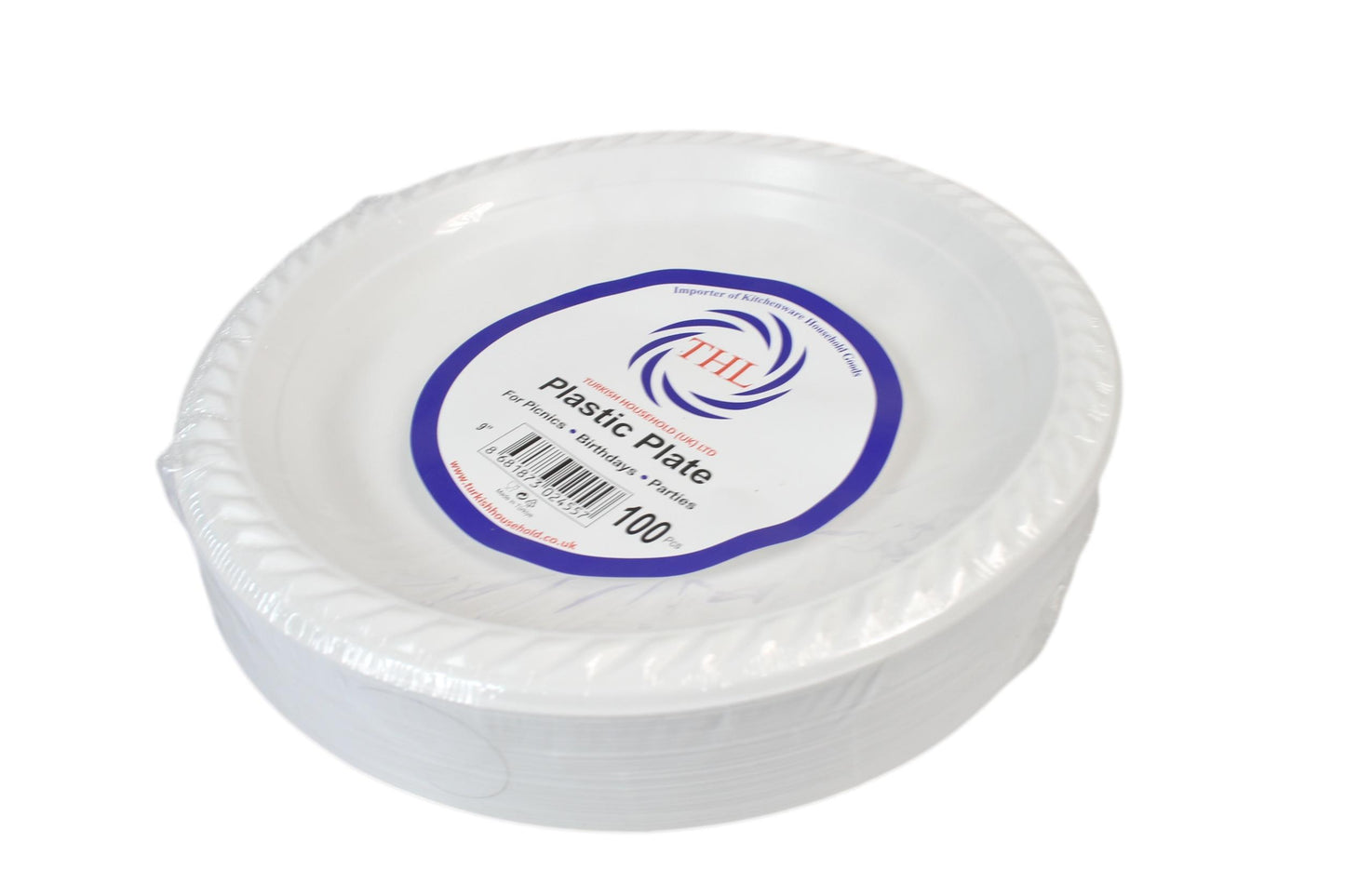 9" White Plastic Plates For Picnics Birthdays Parties Pack of 100 2455