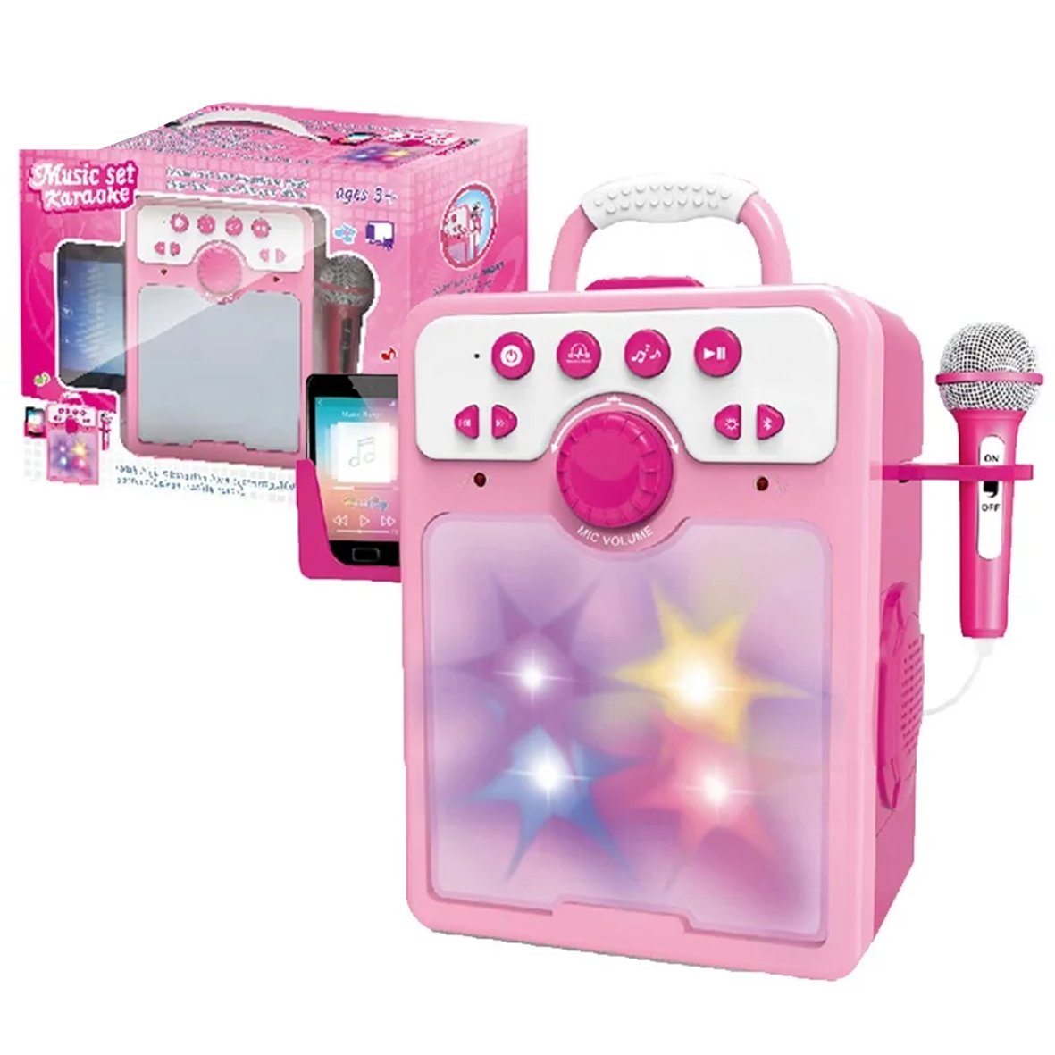 Karaoke Machine Square Boom Box Music Set - Pink