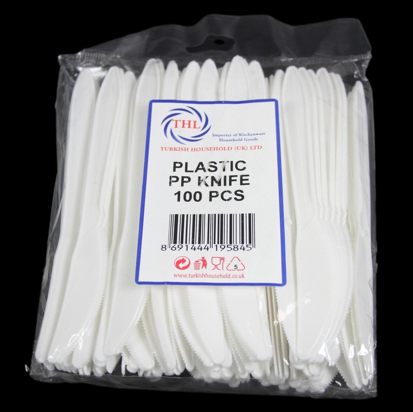Plastic Disposable White Knife 100 Piece THL9584