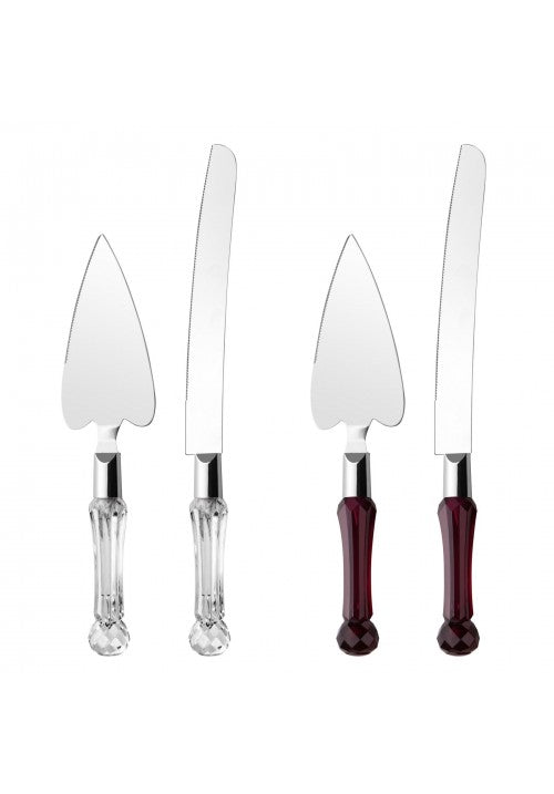 ROOC Cake Cutting Server Set of 2 Plastic Crystal Shaped Handle Assorted Colours KPASTA