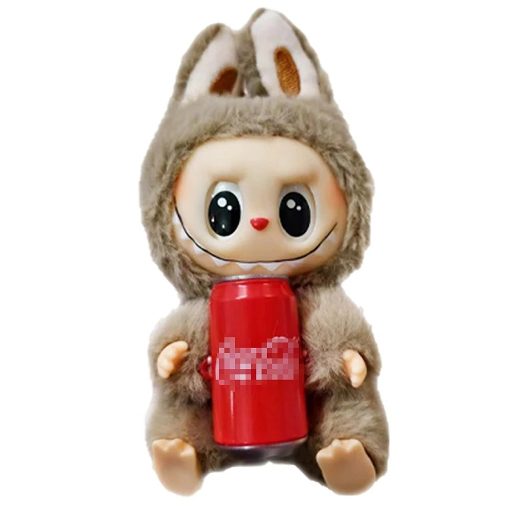 Labubu THE MONSTERS Coca-Cola Series Style Keyring Keychain Stuffed Vinyl Face Plush Toy Doll 17cm VIRAL - Brown with Can