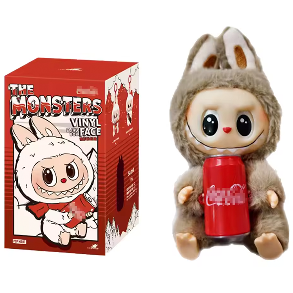 Labubu THE MONSTERS Coca-Cola Series Style Keyring Keychain Stuffed Vinyl Face Plush Toy Doll 17cm VIRAL - Brown with Can