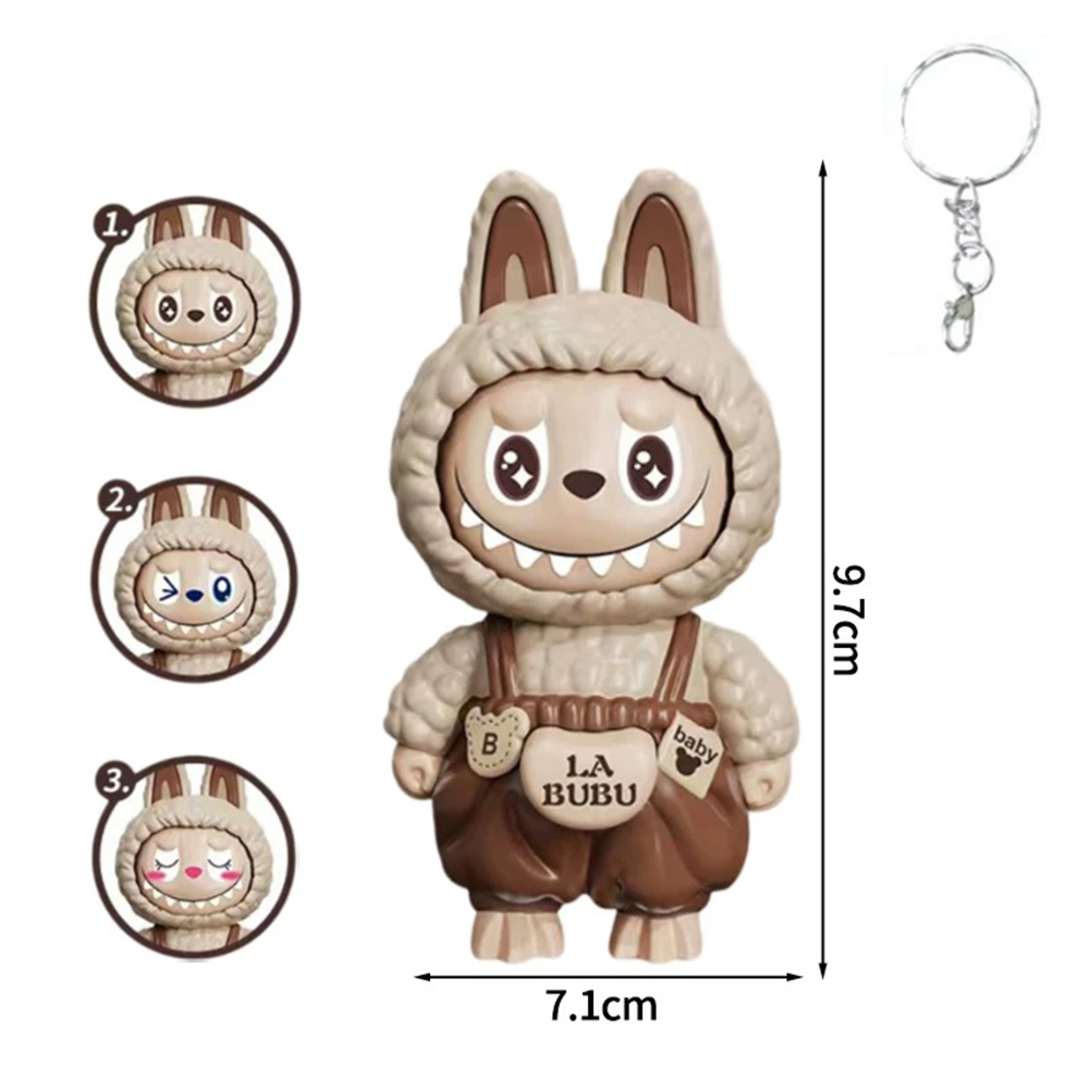 Labubu Face Changing Spinning Fidget Sensory Keychain Keyring Pendant Toy - Brown