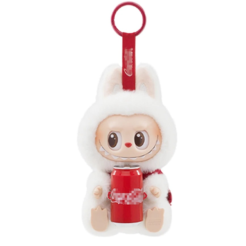 Labubu THE MONSTERS Coca-Cola Series Style Keyring Keychain Stuffed Vinyl Face Plush Toy Doll 17cm VIRAL - White with Can
