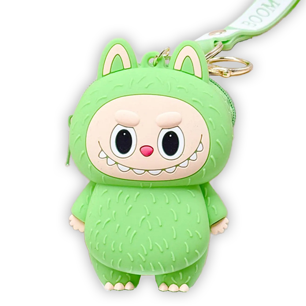 Labubu Purse Pouch Bag Keychain Keyring Coin Pouch 3D Soft Touch Silicone Pendant - Green