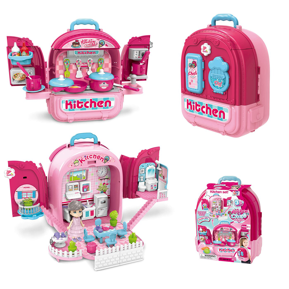 3 in 1 Kitchen Chef PlaySet & Backpack - Pink
