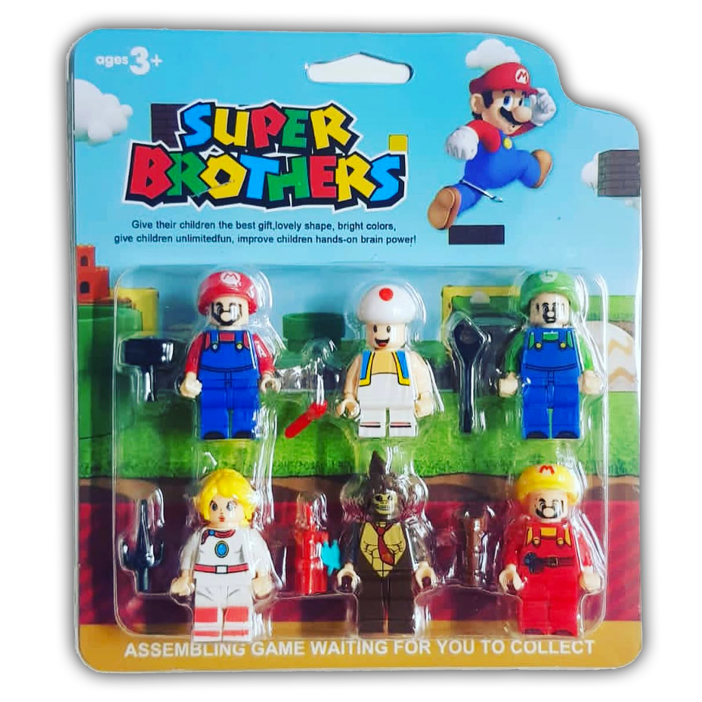 Super Mario Style Mini Figures Building Blocks Accessories 6 Pack