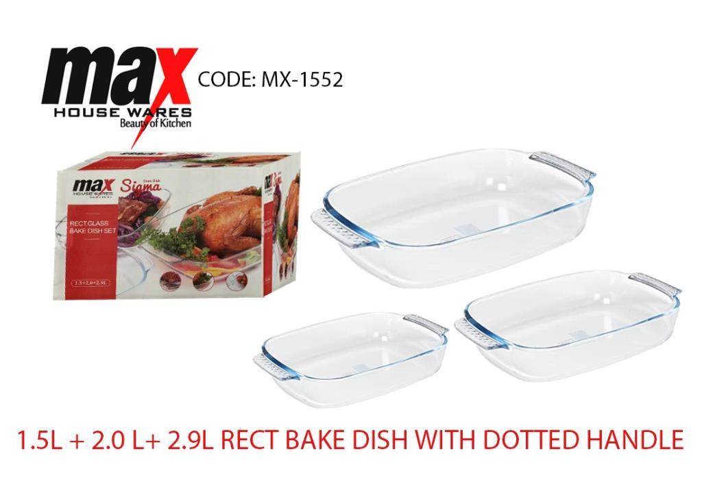 Set Of 3 Rectangle Bake Dishes 1.5L+2L+2.9L With Dotted Handle