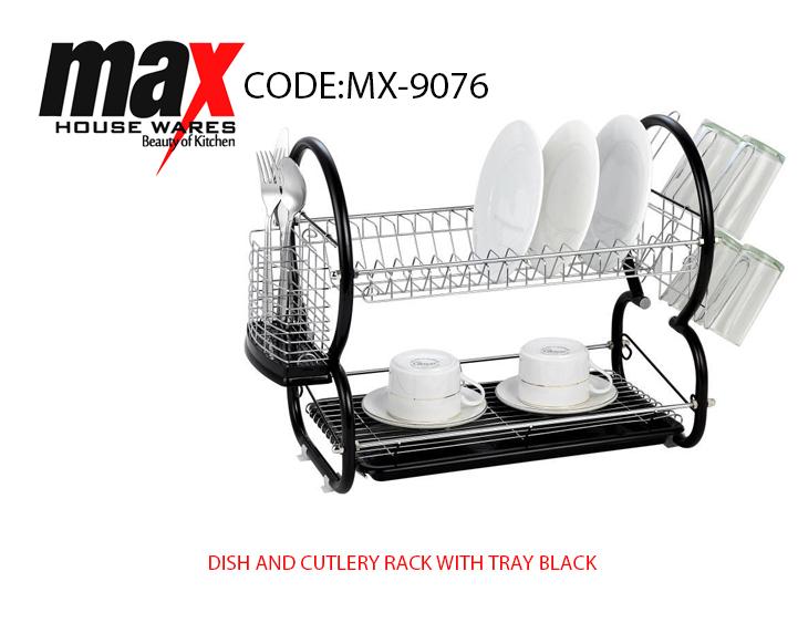 Dish Drainer Cutlery Rack With Drip Tray Black