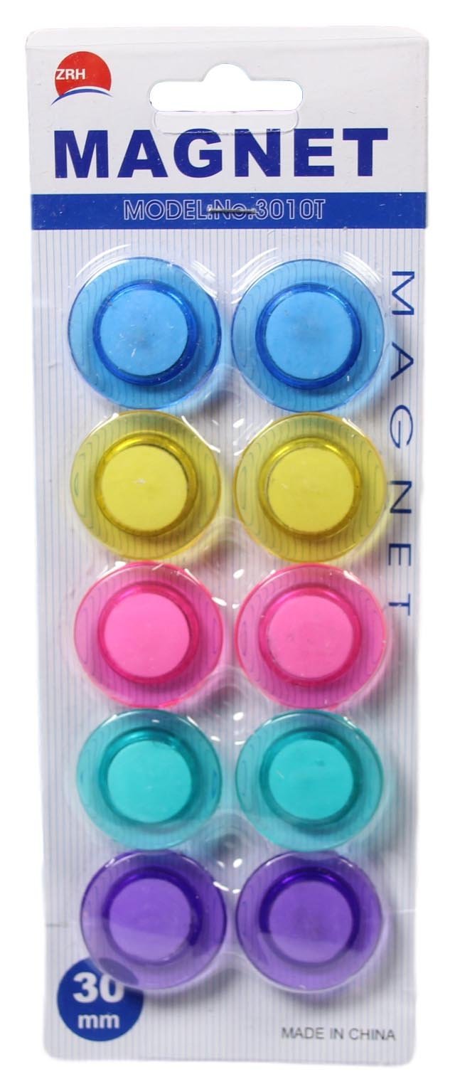 Round Fridge Freezer Magnets 3 cm Pack of 10 Assorted Colours 5211
