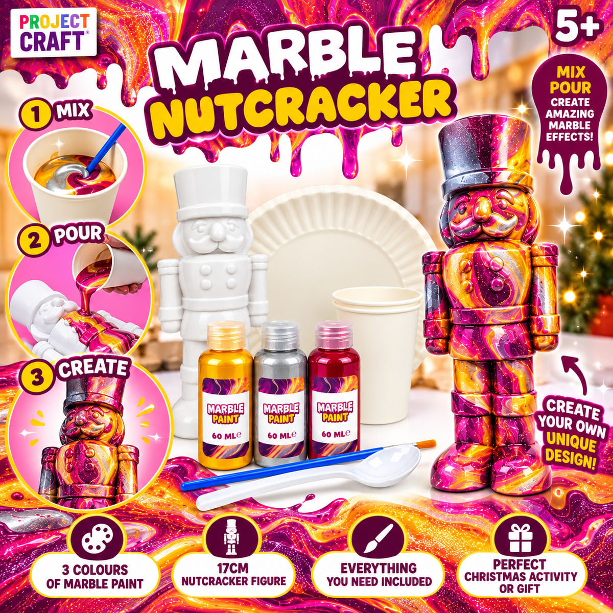Marble Nutcracker - Paint Pour Craft Kit 17cm
