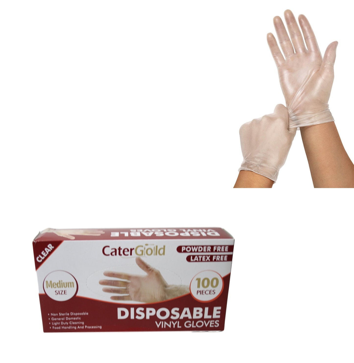 100 Disposable Vinyl Clear Examination Gloves Powder Free Latex Free Medium Gloves 27556