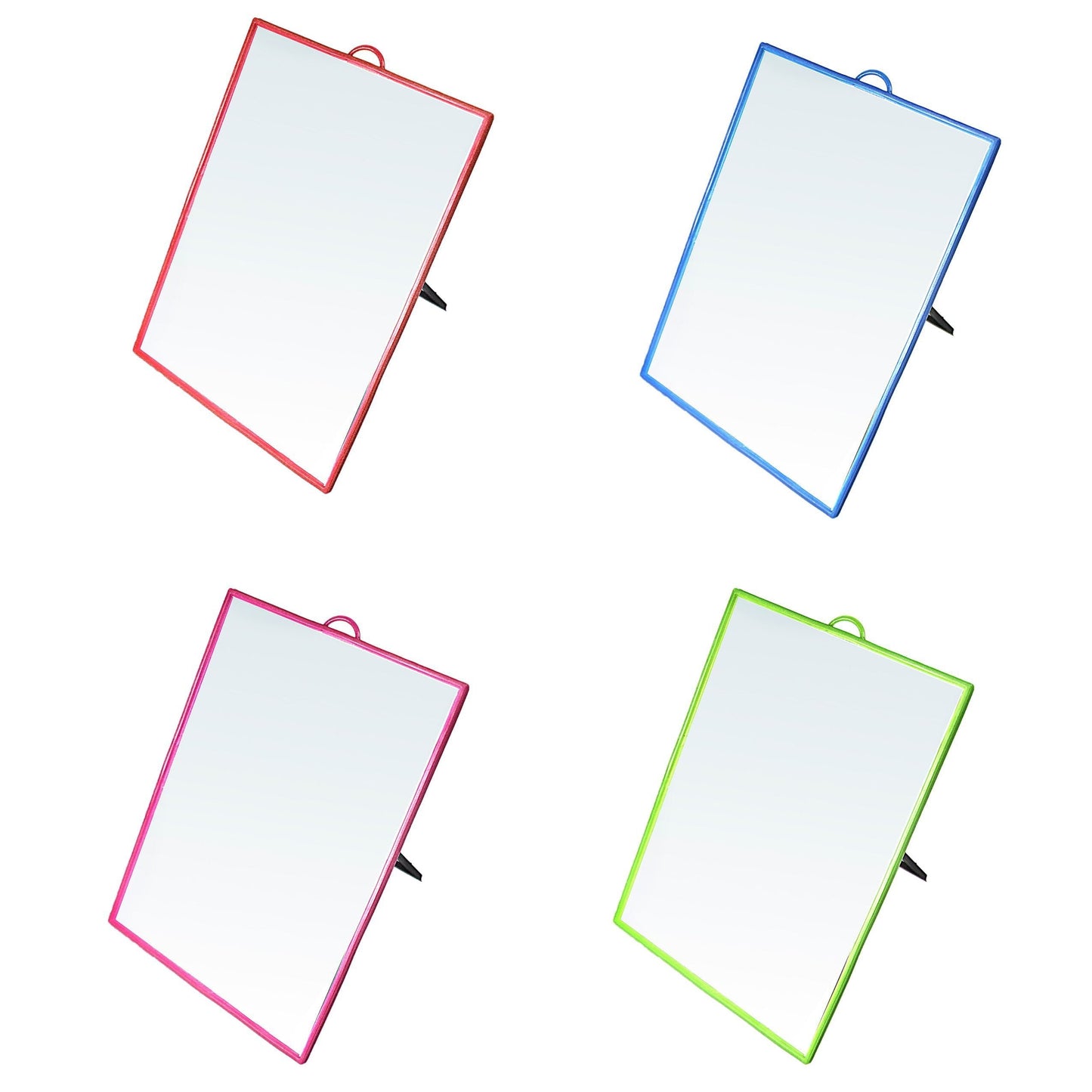 Desk Table Plastic Coloured Border Square Shaped Mirror 18cm x 24cm 0178