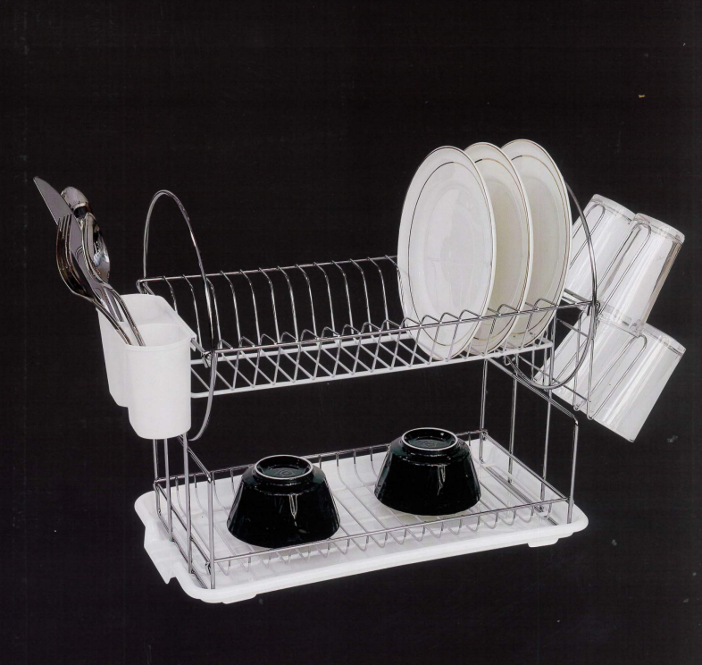 Two Tier Chrome Dish Drainer Assorted Colours NW6090