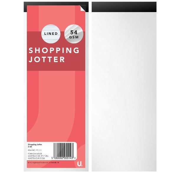 Shopping Jotter 3" x 8" Pack of 4 Assorted Colours P1111