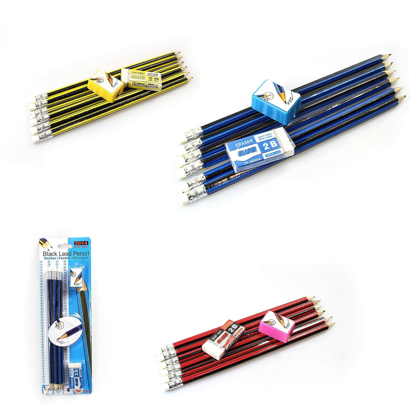 Pack of Black Lead Pencils with Eraser and Pencil Sharpener Assorted Colours 7728