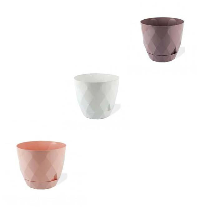 Yakamoz Diamond Style Cut Round Plastic Plant Pot No 1 11.5 x 10 cm 0.6L Assorted Colours KRS451