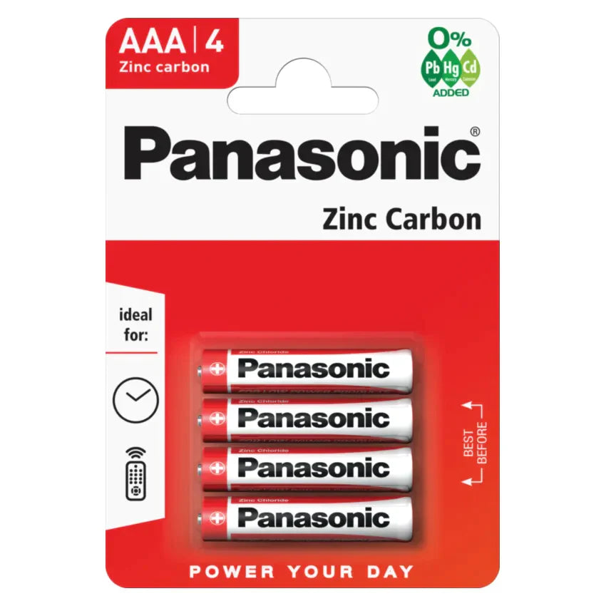 4x Panasonic AAA Batteries Zinc Carbon 1.5V Battery PANAR03RB4 A