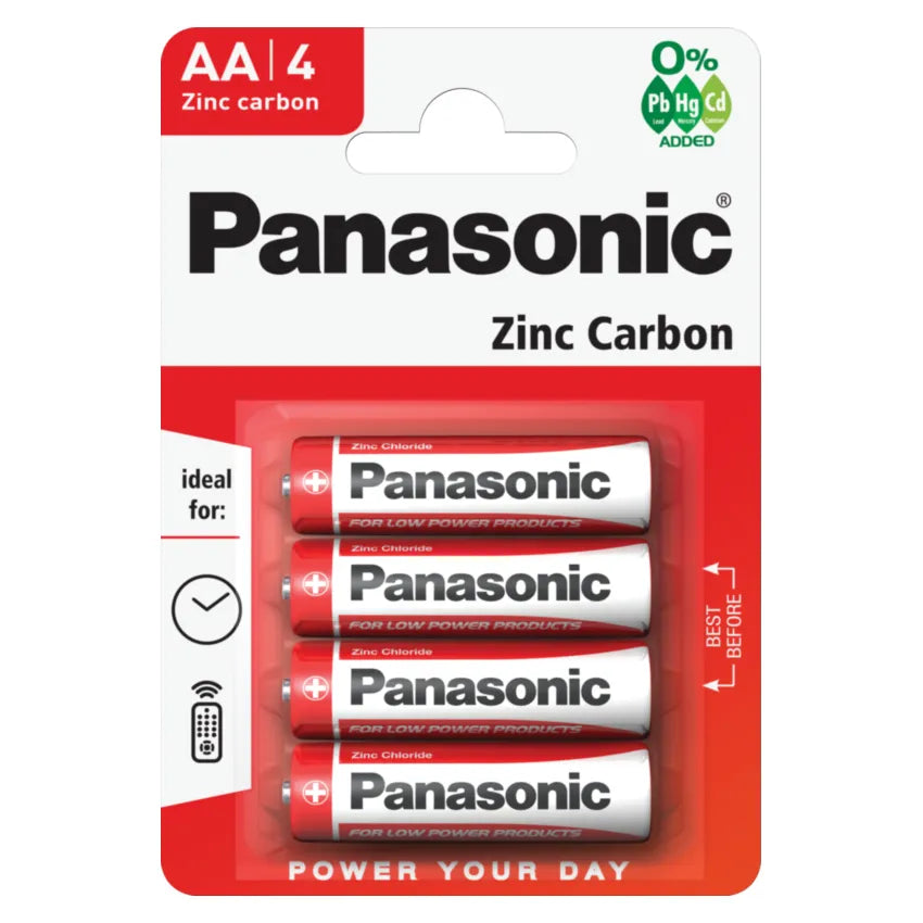 4x Panasonic AA Batteries Zinc Carbon R6 1.5V Battery PANAR6RB4 3283 A