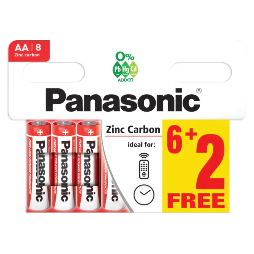8x Panasonic AA Batteries Zinc Carbon R03 1.5V Battery PANAR6RB8HH A