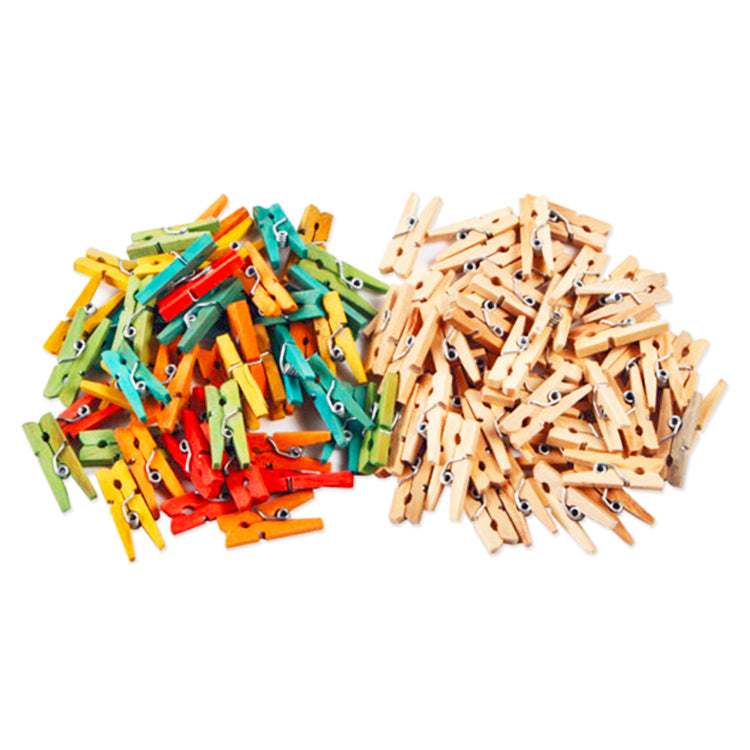 Mini Wooden Clothes Pegs Assorted x 200 ( Craft Clearance Special )