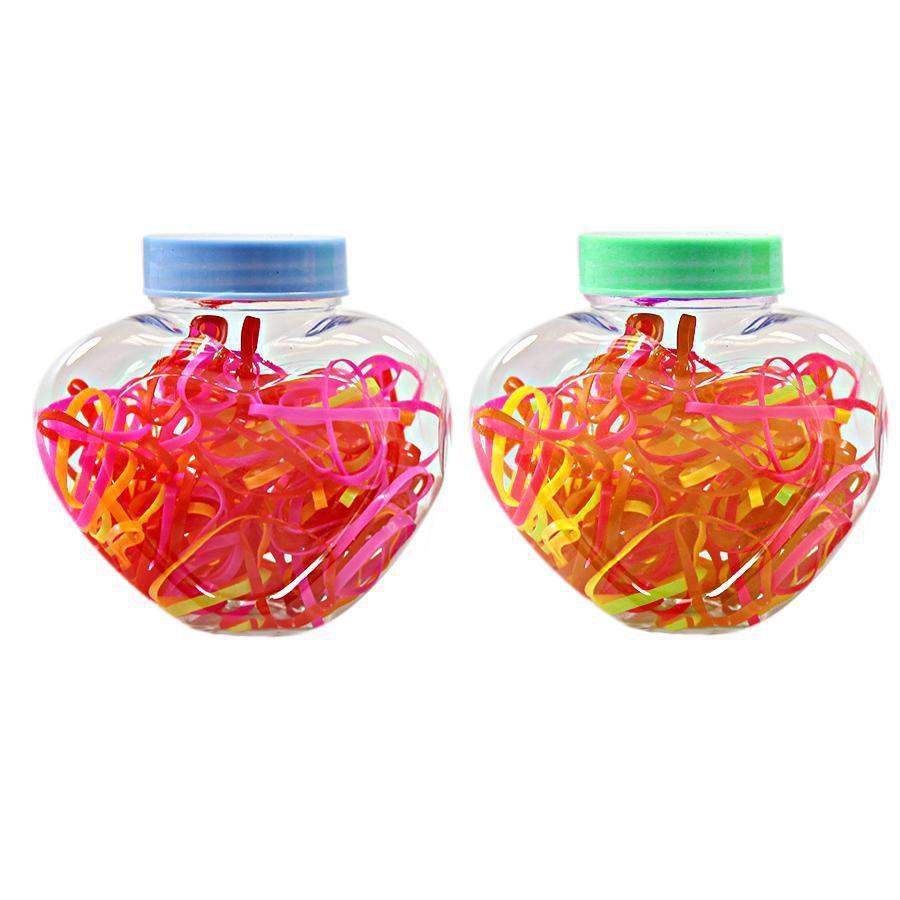 Plastic Hair Tie Bobble Elastic In Heart Shaped Bottle Assorted Colours