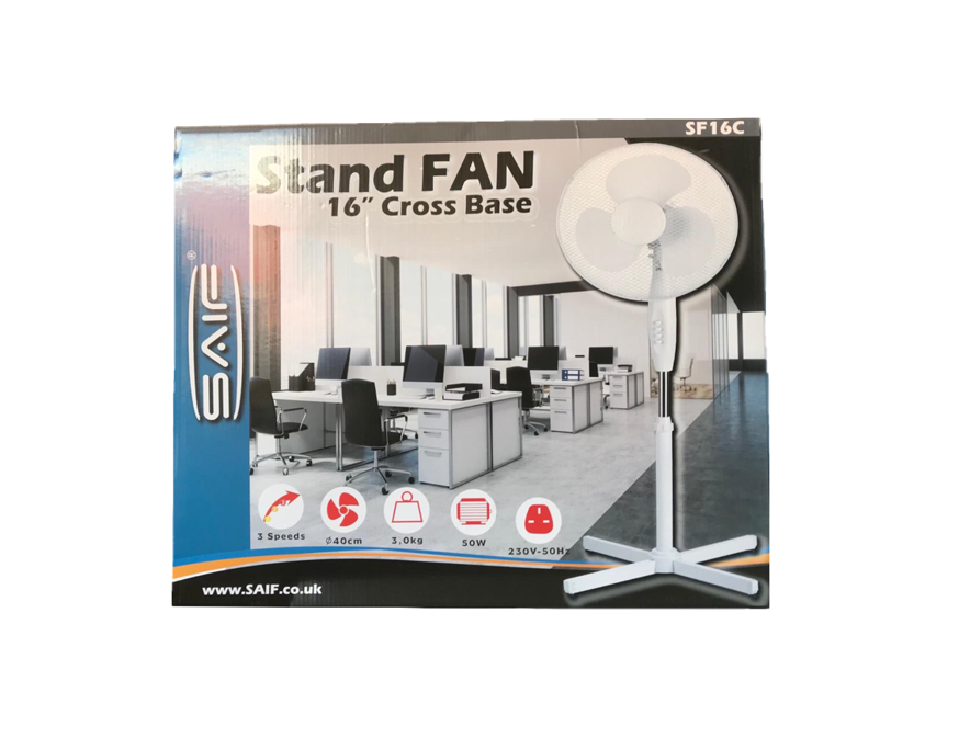 SAIF 16" Stand Fan Cross Base White SF16C/f16C