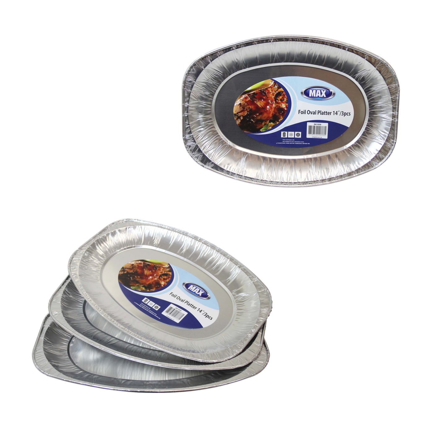 14'' Foil Oval Serving Platter Tray Food Starters Oven And Freezer Safe Platters 3 Pack SK1050