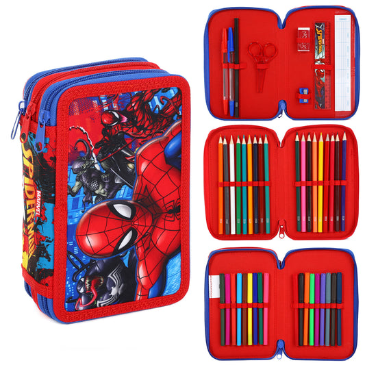 Spiderman Style Jumbo Pencil Case & Stationery Set with 3 Zip Divider