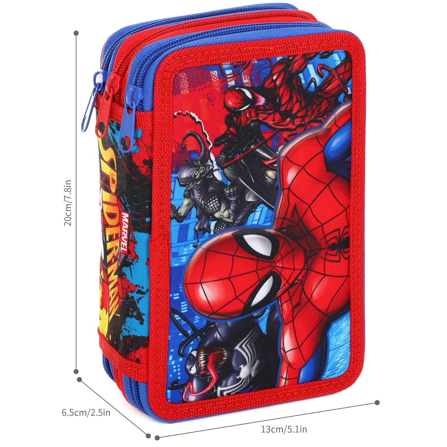 Spiderman Style Jumbo Pencil Case & Stationery Set with 3 Zip Divider