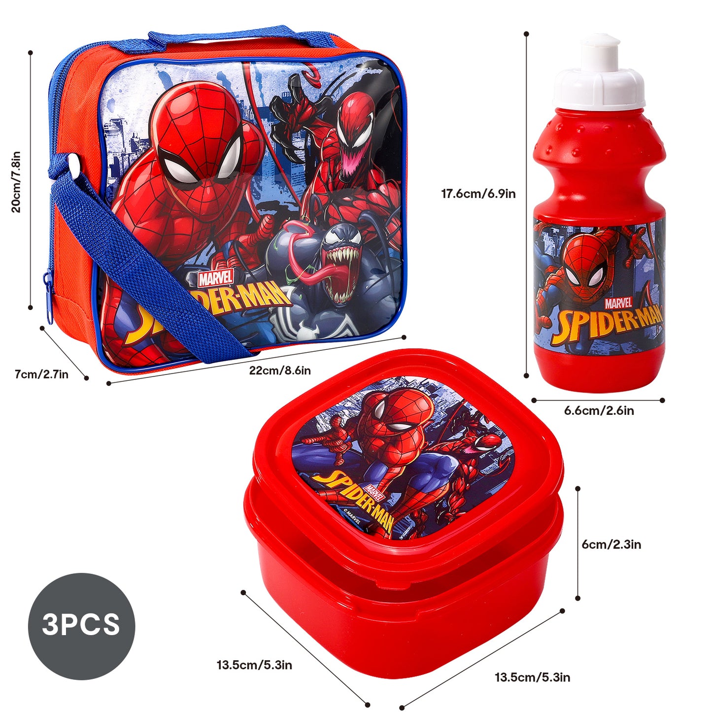 Spiderman 3 Piece Lunch Bag, Box & Bottle Set