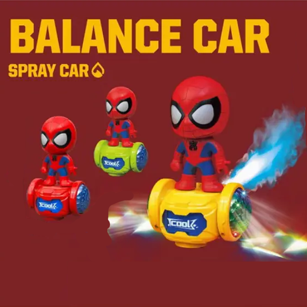 Spidey Style Spray Mist Balance Car Toy with Sound & Lights