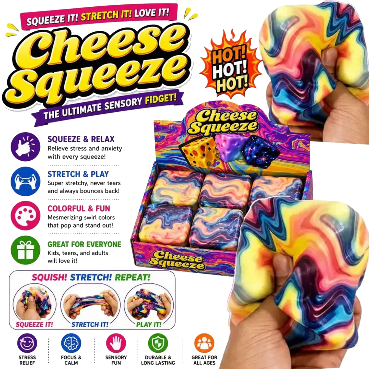 Squishy Cheese Marble Effect Super Soft Sensory Squish Toy