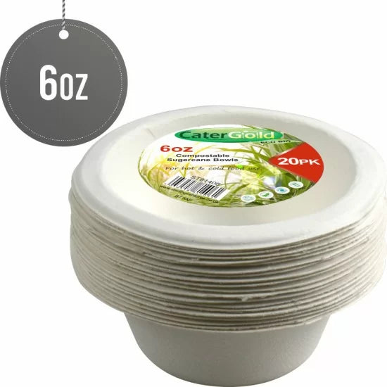Small Disposable Compostable Eco – Bio Bagasse Sugarcane Bowls 6Oz Pack Of 20