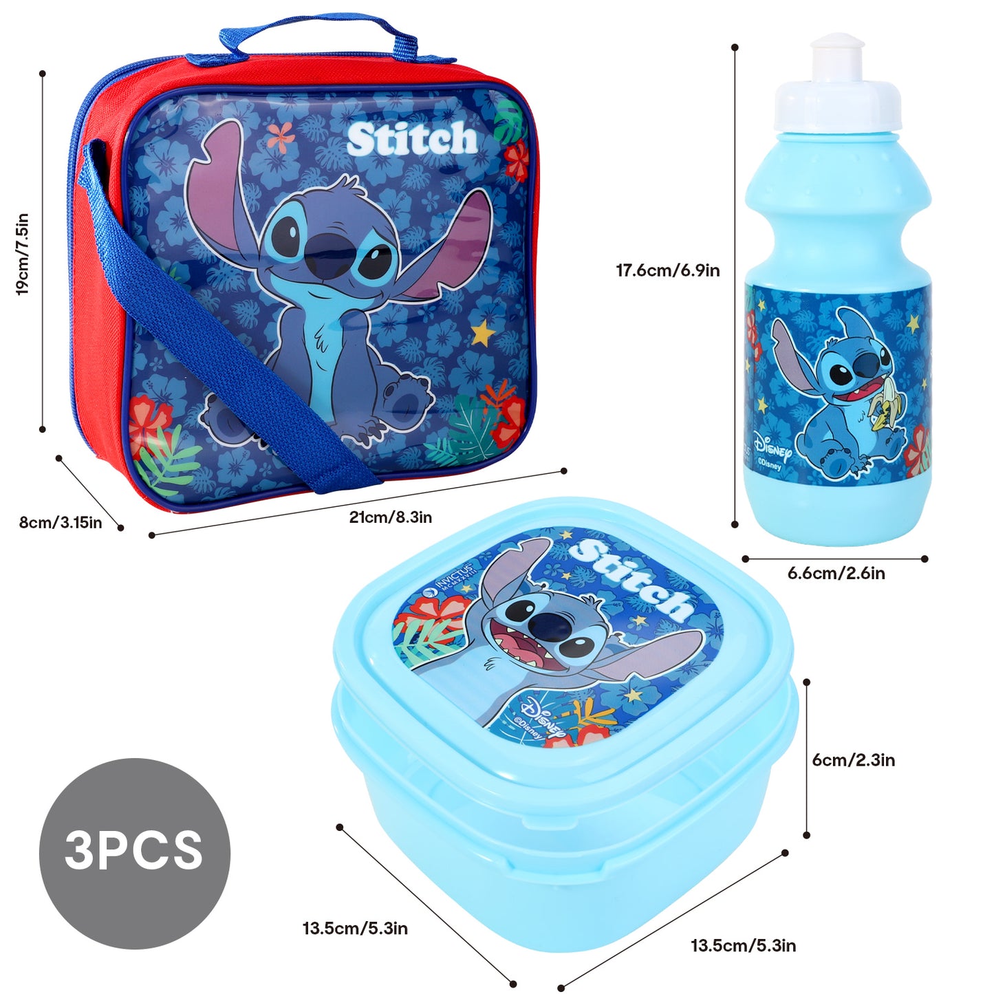 Stitch 3 Piece Lunch Bag, Box & Bottle Set