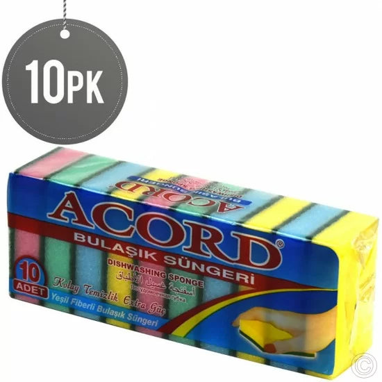 Accord Double Sided Kitchen Washing Up Sponges Scourers 8 x 2 cm Pack of 10 STR518