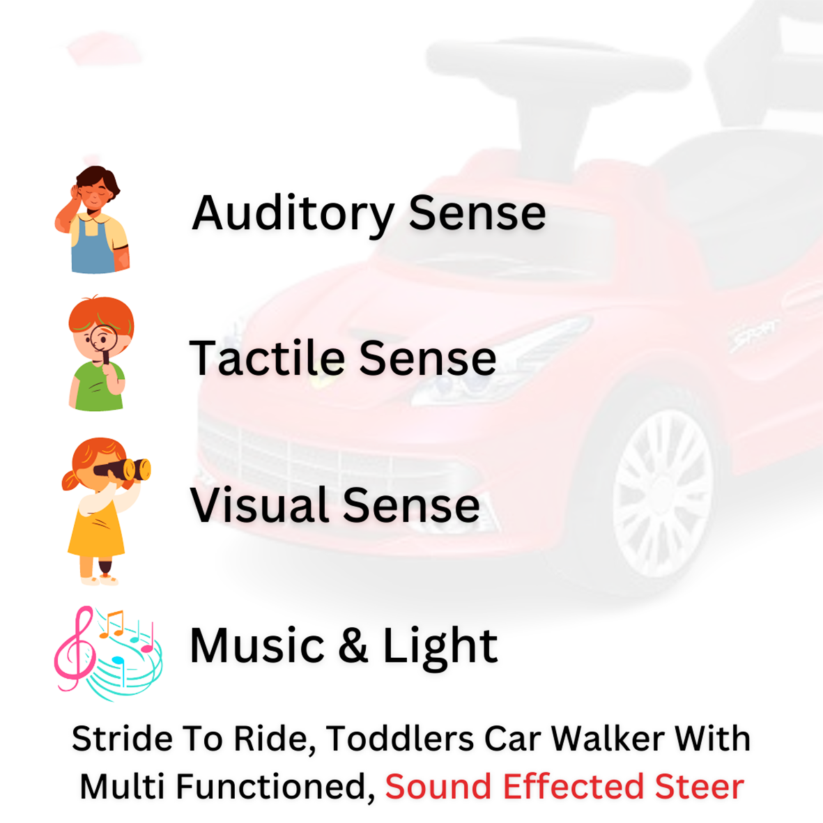 Ride On Walk on Car Stride-to-Ride - Red With Sound & Lights