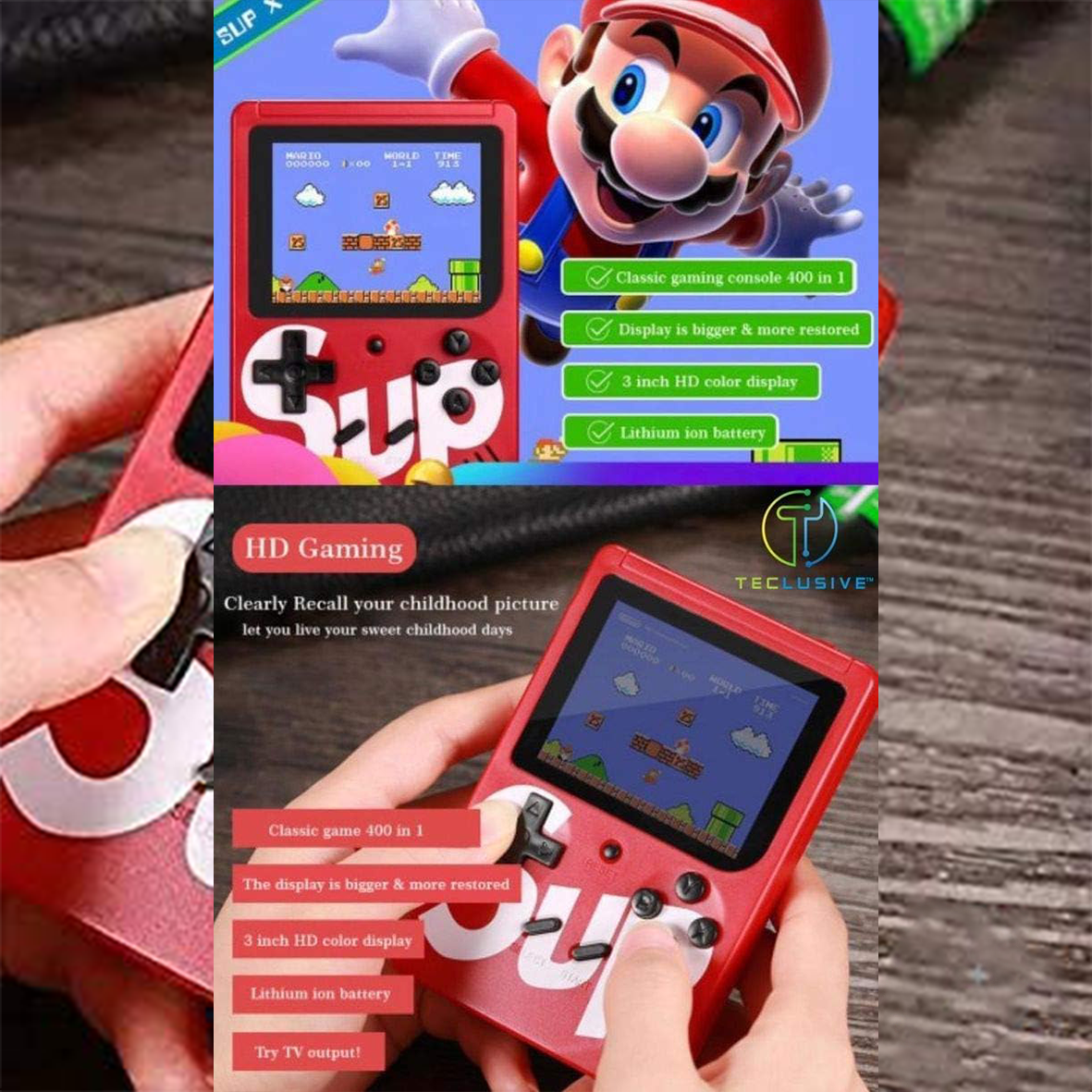 400 in 1 Sup Retro Game Boy Style Handheld Games Console & Controller - Sup Assorted Colours