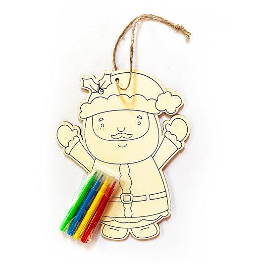 Santa Large Wooden Decoration Colouring Kit