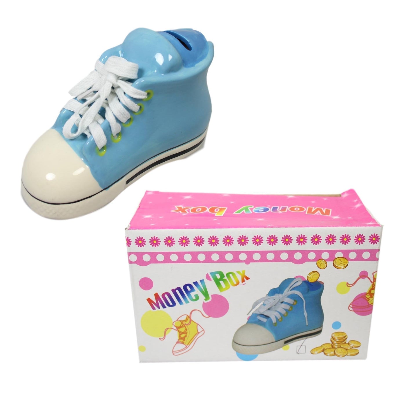 Children's Ceramic Money Box Piggy Bank Shoe Design 16 x 9 cm Assorted Colours 5597
