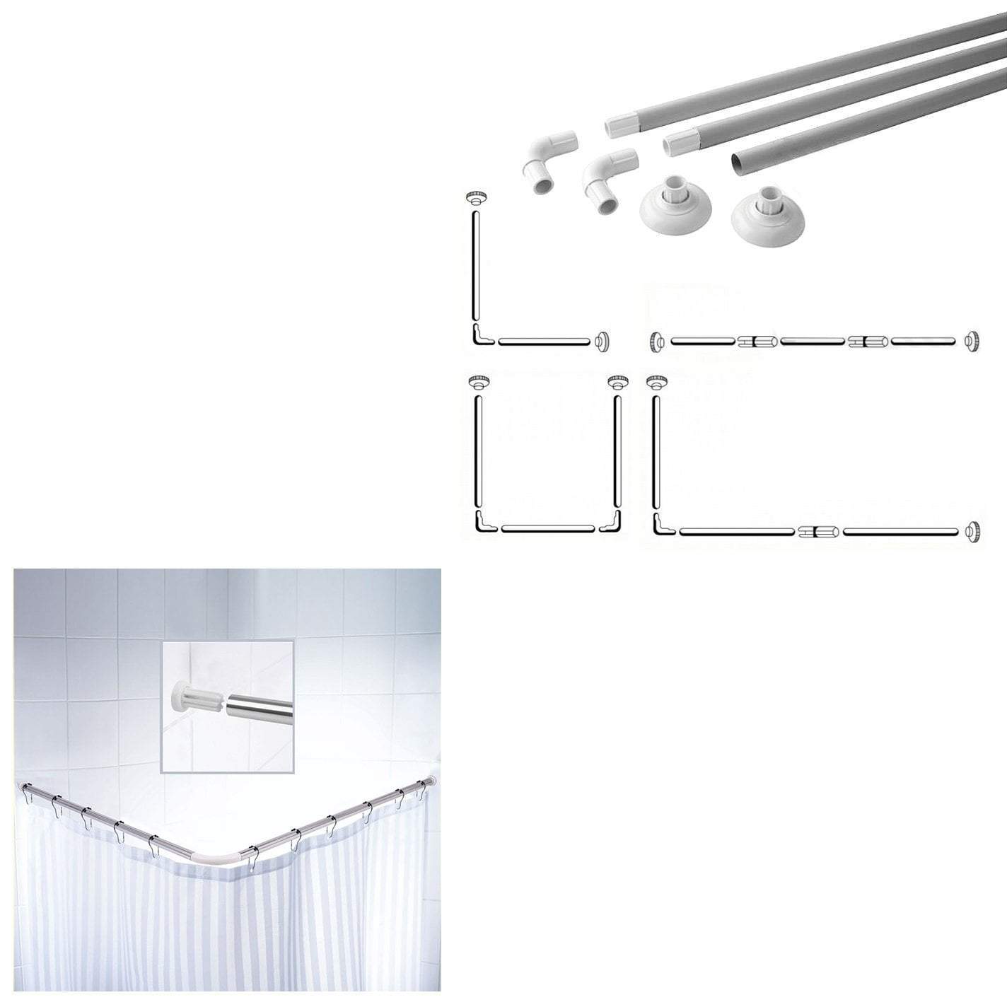 Bathroom Corner Shower Curtain Rod 80 x 80 x 80 cm 0316 / 1092